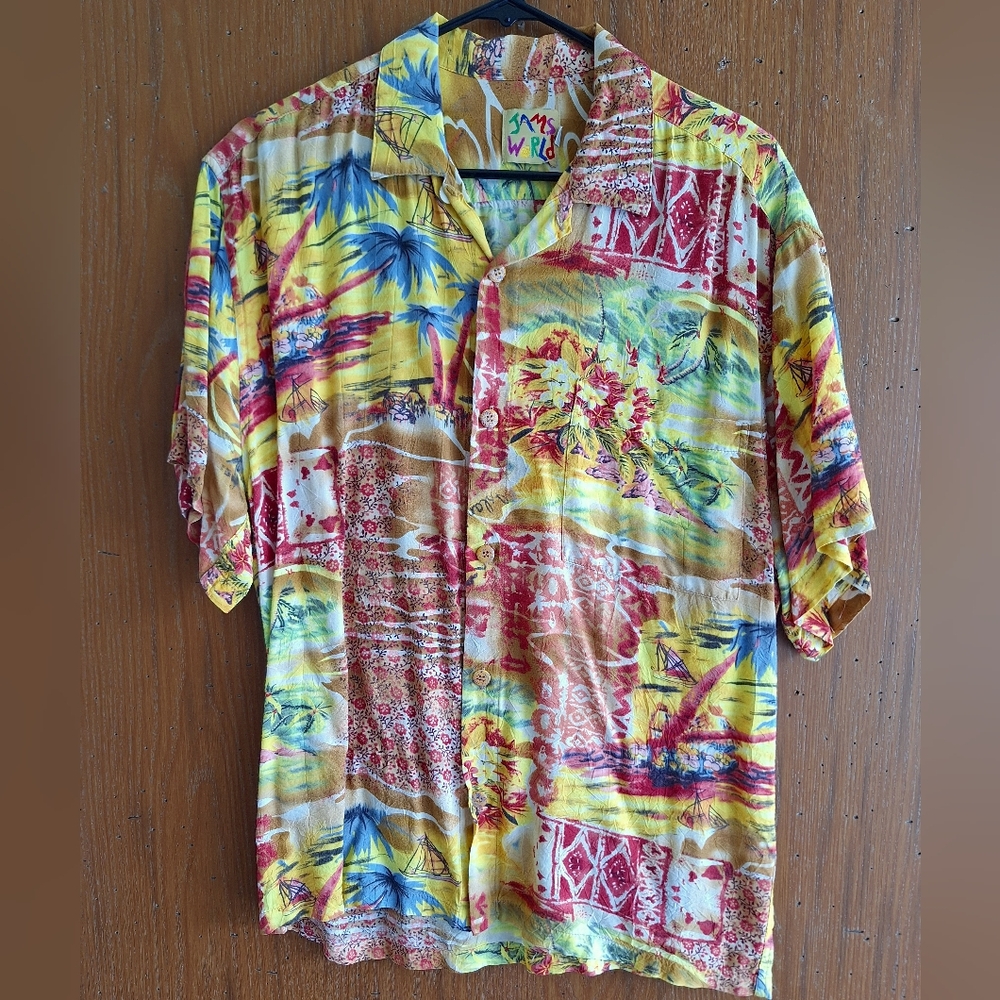 Vintage Jams World Watercolor Aloha Hawaiian Rayon Shirt